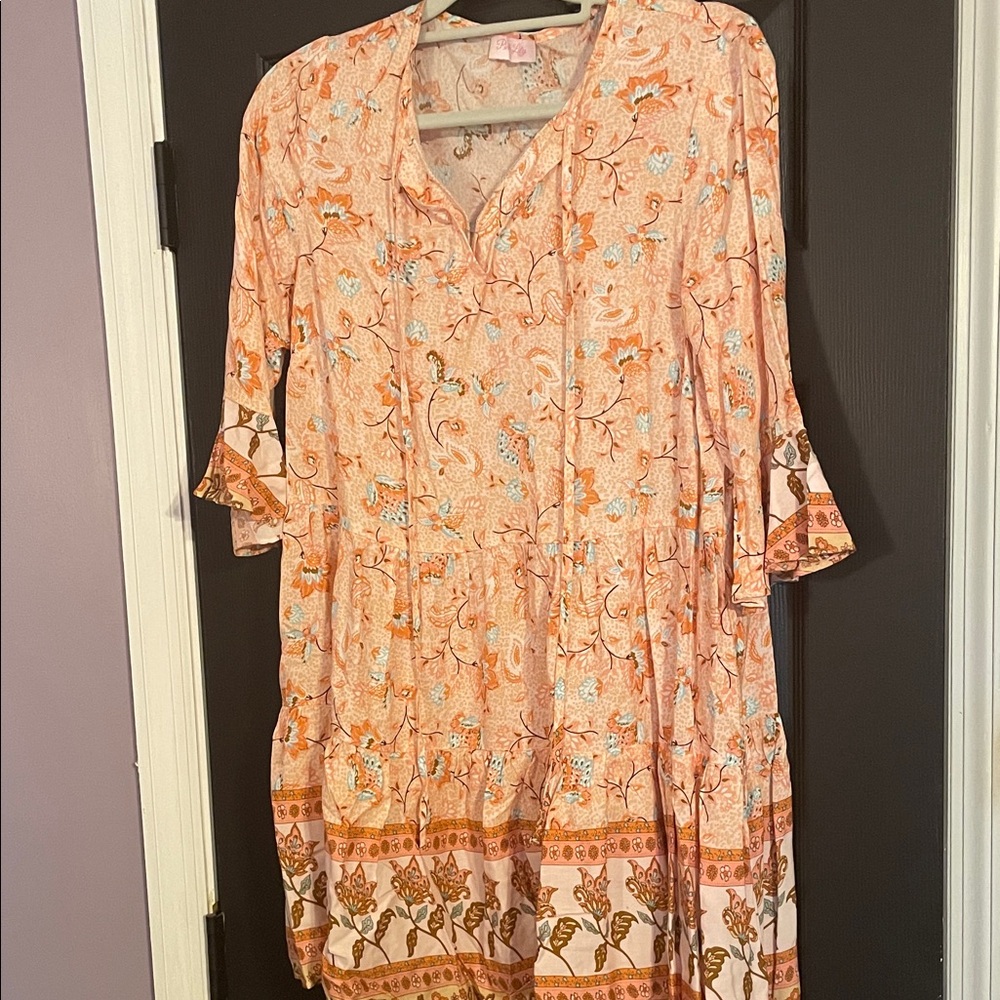 Pink Lily Floral Orange and White Dress